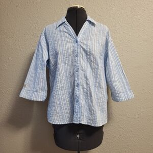 Columbia Blue & White Striped Button-Up Shirt Size Large